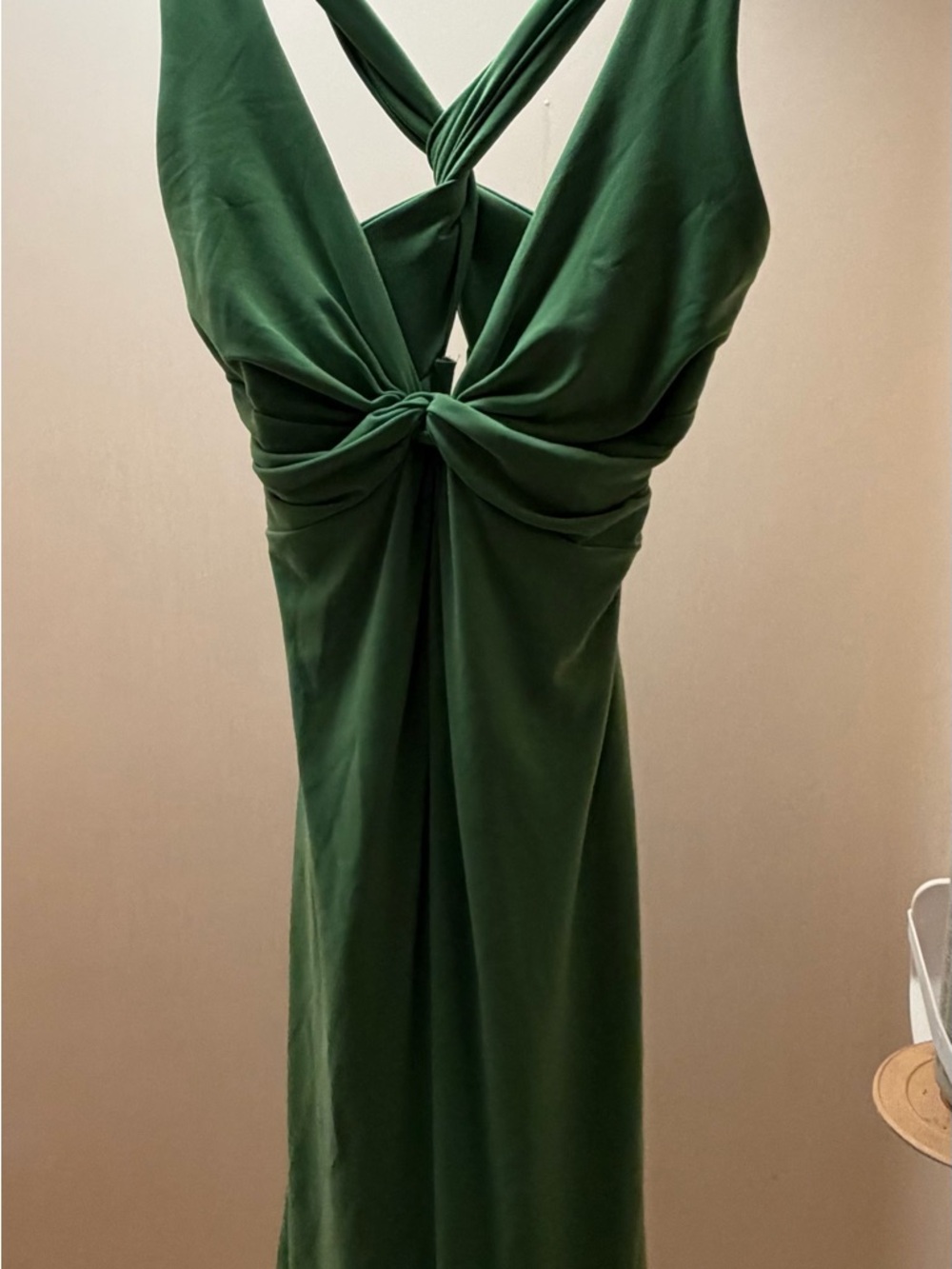 Elegant Forest Green Knot-Front Maxi Dress